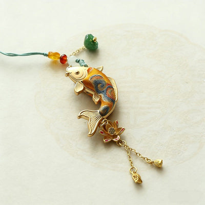 Buddha Stones Song Brocade Koi Fish Lotus Wealth Keychain - image 2