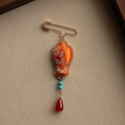 Buddha Stones Song Brocade Vase Design Elegant Brooch - image 6