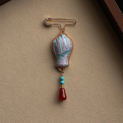 Buddha Stones Song Brocade Vase Design Elegant Brooch - image 7