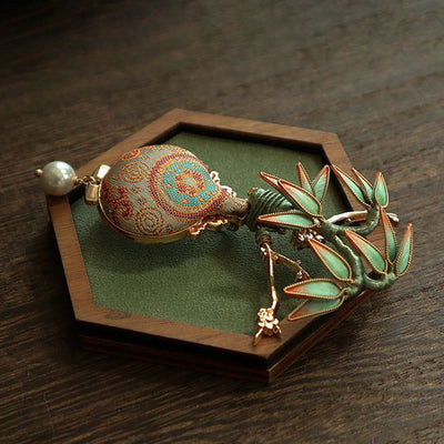 Buddha Stones Song Brocade Bamboo Leaves Vase Design Balance Brooch - image 4