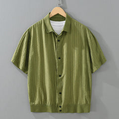Buddha Stones Summer Casual Minimalist Button-Up Solid Men's Shirts - OliveDrab - US/UK/AU42，EU52 (3XL) - image 0
