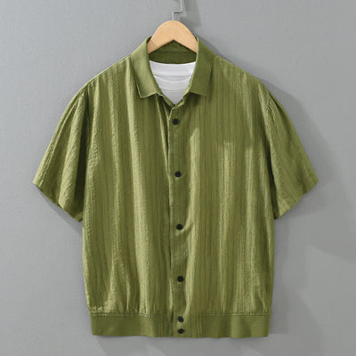Buddha Stones Summer Casual Minimalist Button-Up Solid Men's Shirts - OliveDrab - US/UK/AU42，EU52 (3XL) - image 0