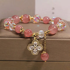 Buddha Stones Strawberry Quartz Clover Love Beaded Tassel Bracelet - Strawberry Quartz(Love ♥ Healing) - image 0
