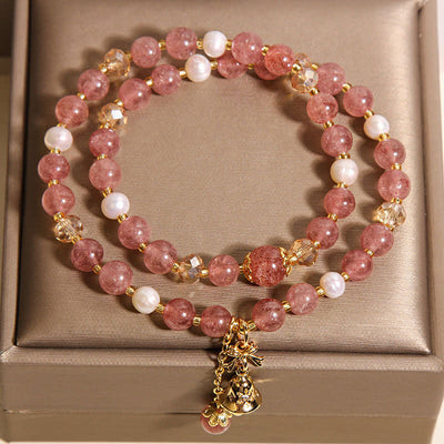Buddha Stones Strawberry Quartz Pearl Butterfly Love Double Wrap Bracelet - image 3