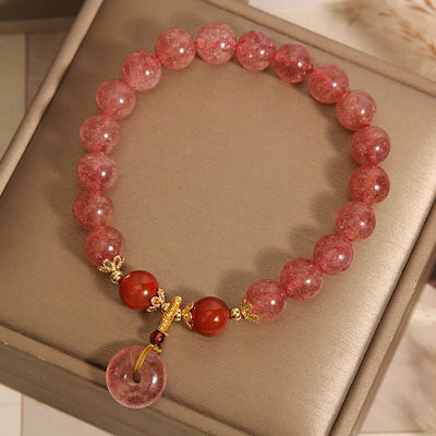 Buddha Stones Strawberry Quartz Peace Buckle Love Round Beaded Bracelet - image 3