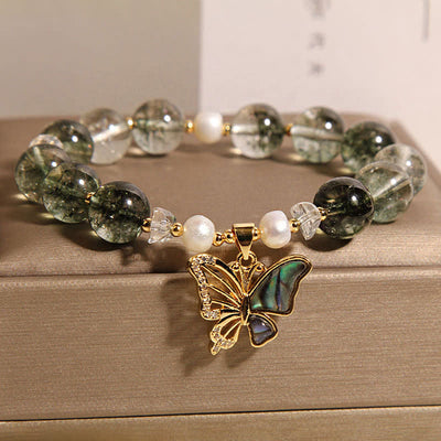Buddha Stones Green Phantom Pearl Accent Butterfly Growth Beaded Bracelet - image 2