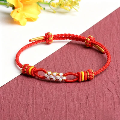 Buddha Stones Handmade Peach Blossom Knot Adjustable String Luck Bracelet - Red - Red String(Protection♥Luck) - image 0