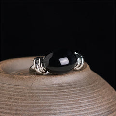 Buddha Stones Oval Pattern Hematite Support Adjustable Ring - Silver(US 7 Adjustable) - image 0