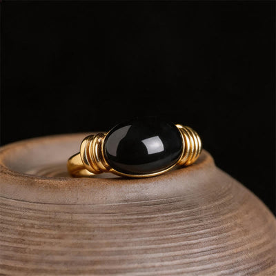 Buddha Stones Oval Pattern Hematite Support Adjustable Ring - Golden(US 7 Adjustable) - image 9