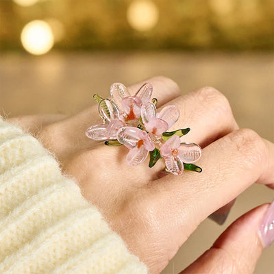 Buddha Stones Liuli Pear Blossom Flower Wisdom Ring - Pink Pear Blossom(Color Shape and Size May vary) - image 8