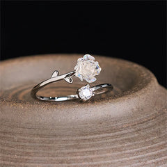 Buddha Stones 999 Sterling Silver Zircon Flower Adjustable Protection Ring - 999 Sterling Silver(Adjustable) - image 0