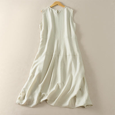 Buddha Stones Summer Cotton High Waist Women's Sleeveless Midi Dress With Pockets - image 5
