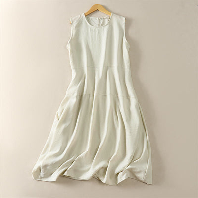 Buddha Stones Summer Cotton High Waist Women's Sleeveless Midi Dress With Pockets - Linen - US12，UK/AU16，EU44 (2XL) - image 3