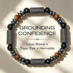 Buddha Stones Natural Tiger's Eye Obsidian Hematite Lava Rock Powerful Bracelet - 15-17cm - image 0
