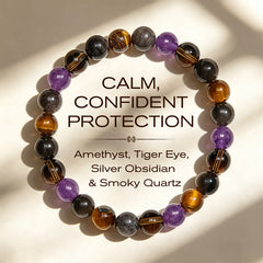 Buddha Stones Natural Amethyst Tiger Eye Black Obsidian Smoky Quartz Healing Bracelet - 14-16cm - image 0