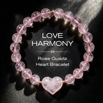 Buddha Stones Natural Amethyst Green Aventurine Tiger Eye Strawberry Quartz Love Heart Spiritual Bracelet - Rose Quartz(Wrist Circumference 14-16cm) - image 0