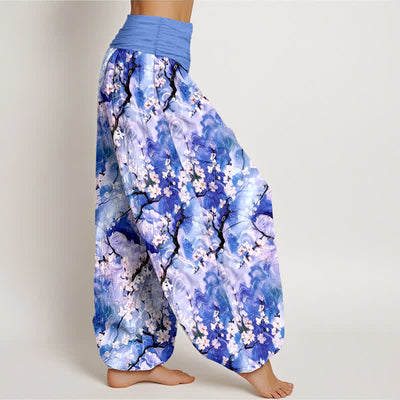 Buddha Stones Pure Cotton Watercolor Floral Pattern Women's Elastic Waist Harem Pants - image 2