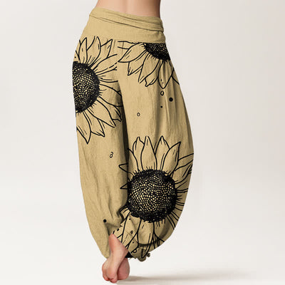 Buddha Stones Pure Cotton Sunflower Bloom Pattern Women's Elastic Waist Harem Pants - image 6