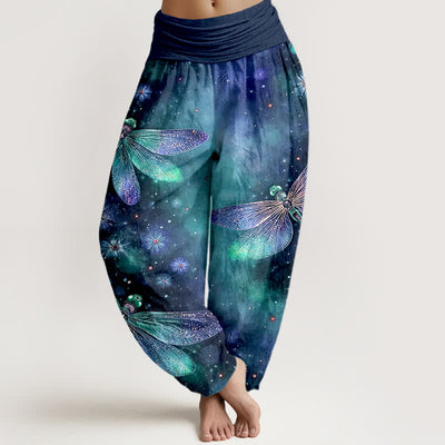 Buddha Stones Cotton Dreamy Dragonfly Flower Pattern Women's Elastic Waist Harem Pants - DarkBlue - US16，UK/AU20，EU48 (3XL) - image 5
