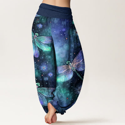Buddha Stones Cotton Dreamy Dragonfly Flower Pattern Women's Elastic Waist Harem Pants - image 6