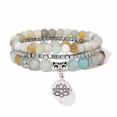 Buddha Stones Zebra Jasper Lotus Triple Wrap Enlightenment Beaded Bracelet - Amazonite(Truth ♥ Communication) - image 12