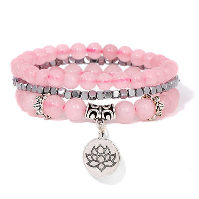 Buddha Stones Zebra Jasper Lotus Triple Wrap Enlightenment Beaded Bracelet - Rose Quartz(Love ♥ Self Love) - image 10