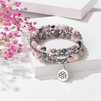 Buddha Stones Zebra Jasper Lotus Triple Wrap Enlightenment Beaded Bracelet - Zebra Jasper(Balance ♥ Grounding) - image 0