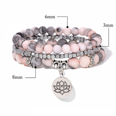 Buddha Stones Zebra Jasper Lotus Triple Wrap Enlightenment Beaded Bracelet - image 4