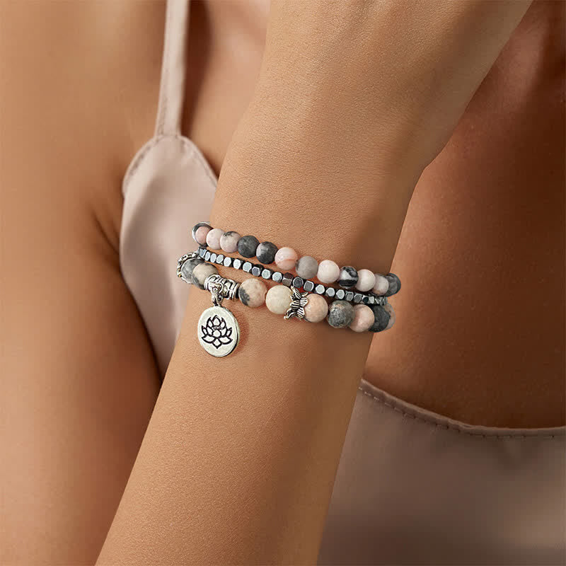 Buddha Stones Zebra Jasper Lotus Triple Wrap Enlightenment Beaded Bracelet - image 13