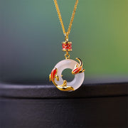 Foviel White Chalcedony Koi Fish Success Peace Buckle Round Necklace