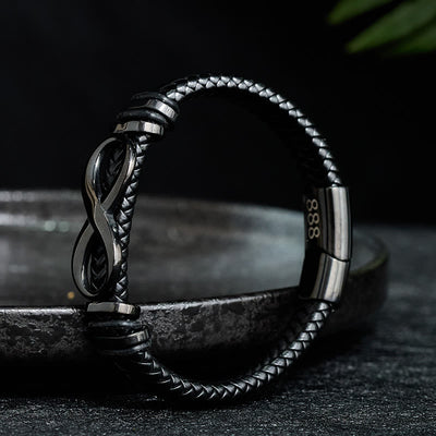 Buddha Stones Infinity Design 444 Angel Number 888 Angel Number Titanium Steel Leather Strengthen Bracelet - image 9