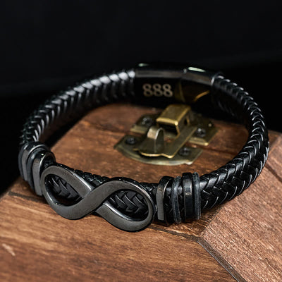 Buddha Stones Infinity Design 444 Angel Number 888 Angel Number Titanium Steel Leather Strengthen Bracelet - image 12