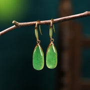 Foviel Jade Teardrop Protection Vintage Gold Tone Earrings