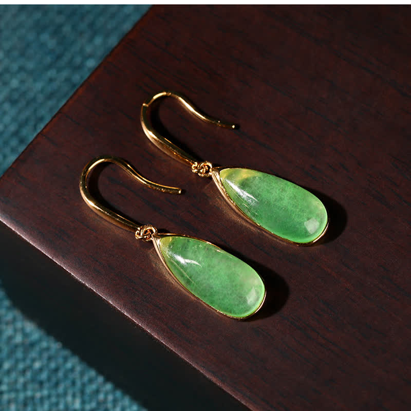 FREE Today: Prosperity and Luck Jade Teardrop Vintage Gold Tone Earrings - image 3