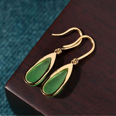 FREE Today: Prosperity and Luck Jade Teardrop Vintage Gold Tone Earrings - image 2