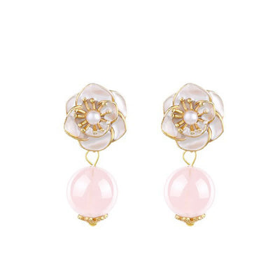 Buddha Stones Rose Quartz Camellia Loving Energy Drop Earrings - image 3