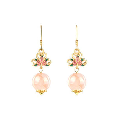 Buddha Stones Citrine Lotus Enlightenment Enamel Drop Earrings - image 3