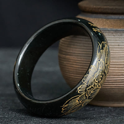 Buddha Stones Natural Cyan Jade Carving Harmony Bangle Bracelet - image 1
