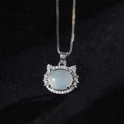 Buddha Stones Natural Chalcedony Cat Head Positive Necklace - image 0