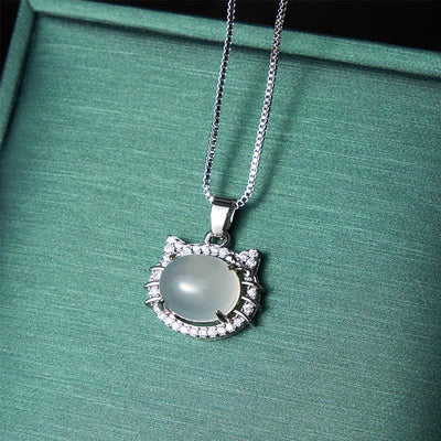 Buddha Stones Natural Chalcedony Cat Head Positive Necklace - image 3