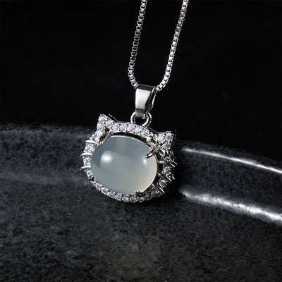 Buddha Stones Natural Chalcedony Cat Head Positive Necklace - image 2