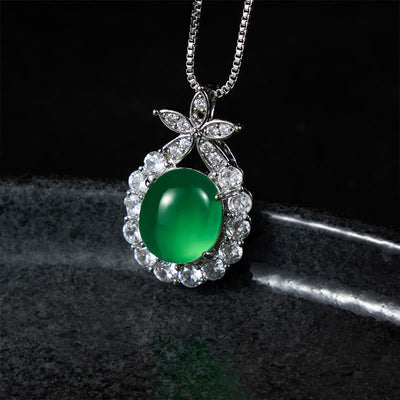 Buddha Stones Natural Green Chalcedony Pink Chalcedony Flower Courage Necklace - image 1