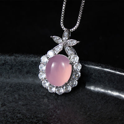 Buddha Stones Natural Green Chalcedony Pink Chalcedony Flower Courage Necklace - image 6