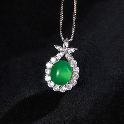 Buddha Stones Natural Green Chalcedony Pink Chalcedony Flower Courage Necklace - Green Chalcedony(Strength♥Courage) - image 0