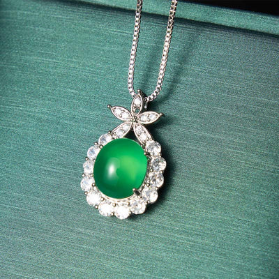 Buddha Stones Natural Green Chalcedony Pink Chalcedony Flower Courage Necklace - image 2