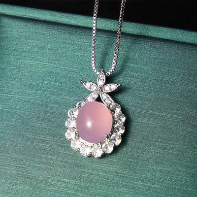 Buddha Stones Natural Green Chalcedony Pink Chalcedony Flower Courage Necklace - image 7