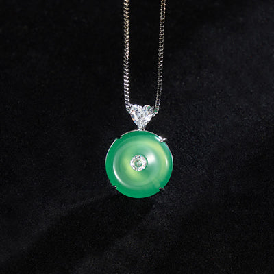 Buddha Stones Natural Green Chalcedony Peace Buckle Strength Necklace - Green Chalcedony(Strength♥Courage) - image 0