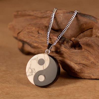 FREE Today: Strength and Fulfillment Natural Black Obsidian White Turquoise Yin Yang Tai Chi Necklace - image 1