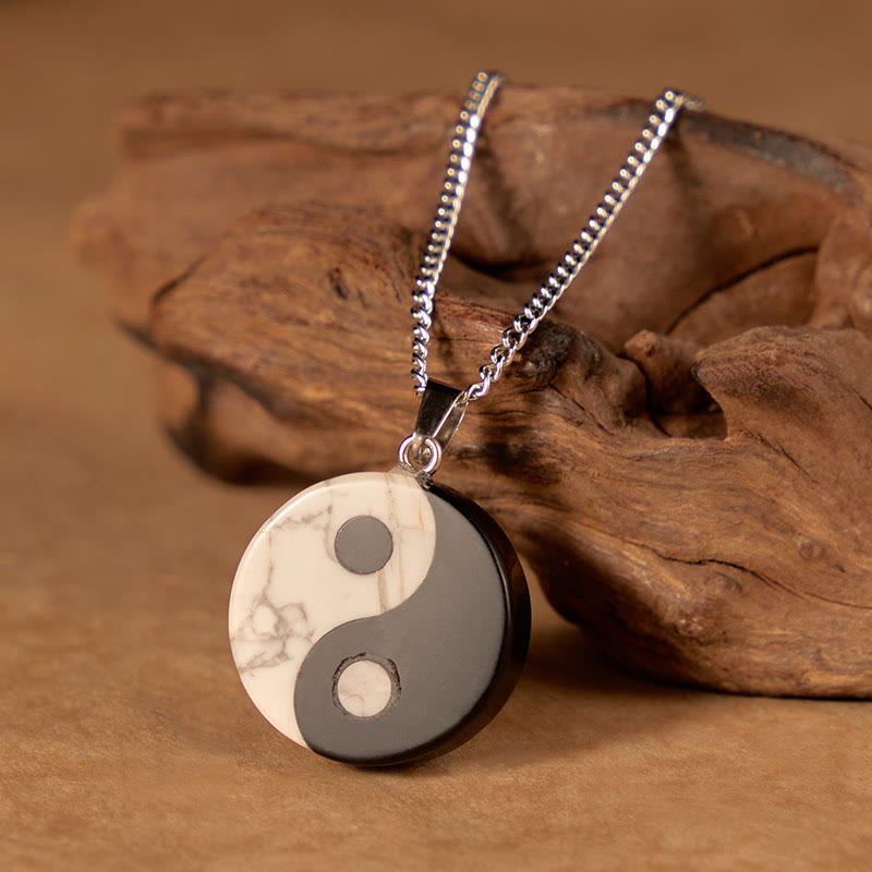 FREE Today: Strength and Fulfillment Natural Black Obsidian White Turquoise Yin Yang Tai Chi Necklace - image 1