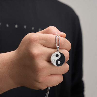 FREE Today: Strength and Fulfillment Natural Black Obsidian White Turquoise Yin Yang Tai Chi Necklace - image 4